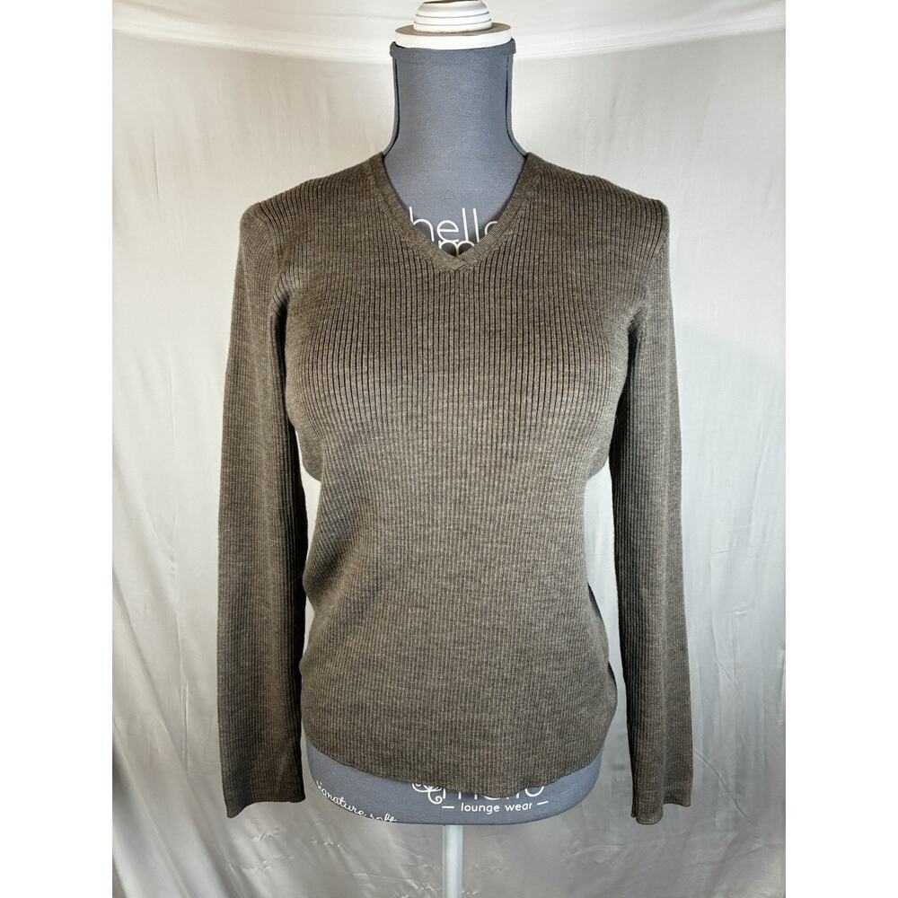 💰J. Crew Tan Long Sleeve 100% Merino Wool Lightweight Sweater M Classic Neutral